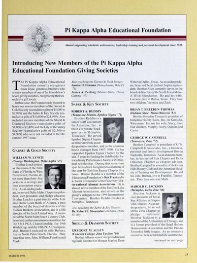 Pi Kappa Alpha Educational Foundation, March 1998